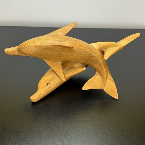 Vtg Wooden Hand Carved Dolphin Sculpture Figurine Indonesia Folk Art - Picture 2 of 15